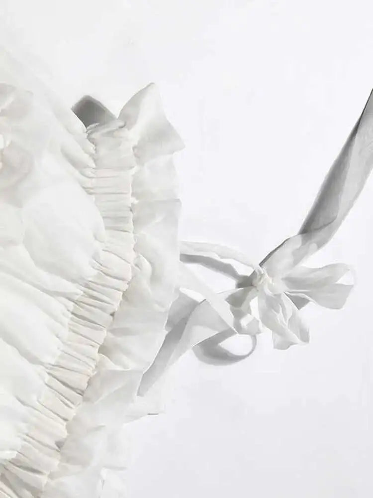 Women  Irregular Ruffles Spaghetti Strap Dress New Round Neck Long Sleeve Loose Fit Fashion Tide Spring Autumn 2025 1W571