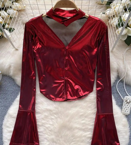 Vintage Solid Sexy Slim High Quality T Shirt Women Elegant Short Tops Spring Autumn Club Party Flared Long Sleeve Tee Shirt Chic