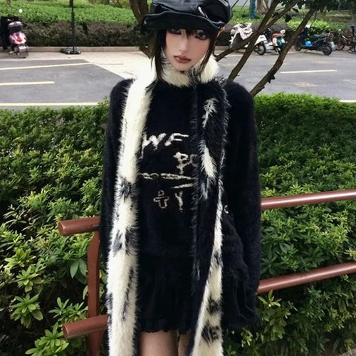 Load image into Gallery viewer, Loose Mohair Pullover Women Y2k Aesthetic Knitted Punk Letter Vintage Sweater Sueter Mujer Harajuku Grunge Pull Femme Top Jumper
