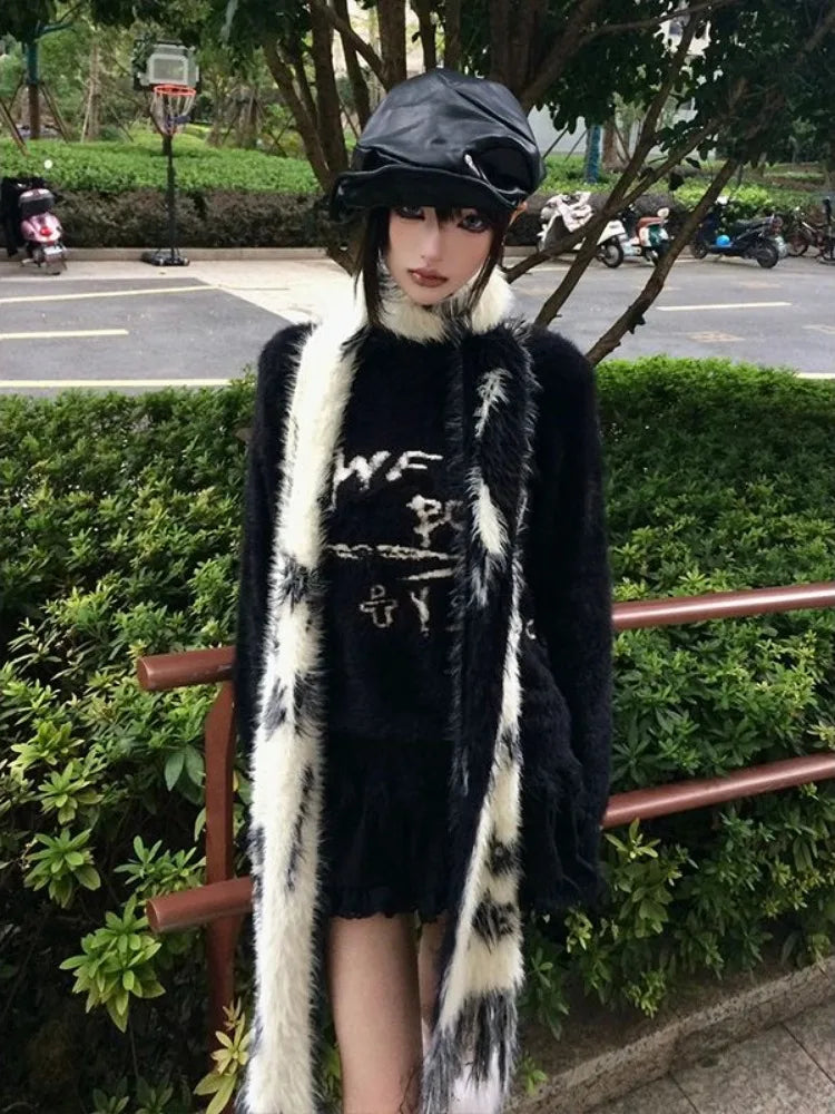 Loose Mohair Pullover Women Y2k Aesthetic Knitted Punk Letter Vintage Sweater Sueter Mujer Harajuku Grunge Pull Femme Top Jumper