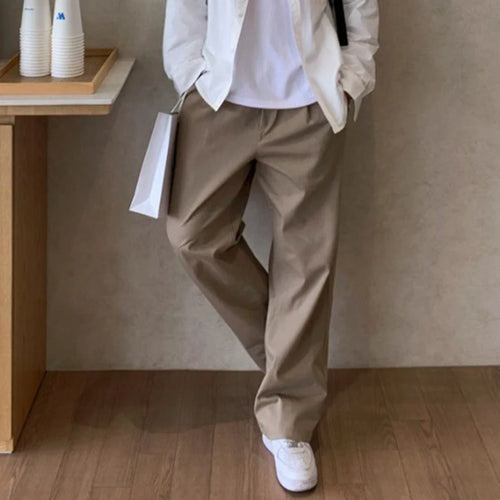 Load image into Gallery viewer, Korean Style Men&#39;s Casual Pants Solid Color Drawsting Elastic Waist Solid Color Trousers Straight Leg Male Bottom 9C9003
