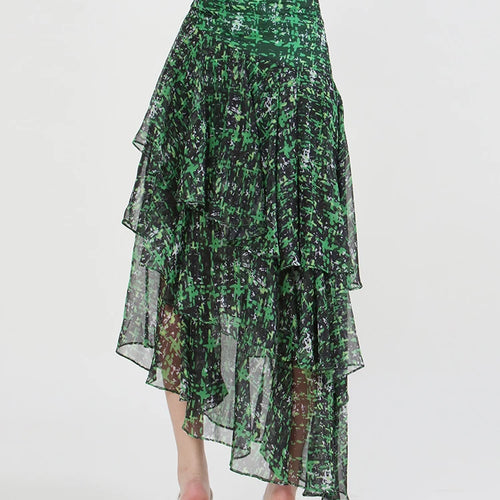 Load image into Gallery viewer, Loose Irregular Hem Skirts For Women High Waist Folds Patchwork Zipper Summer Skirt Female Fashion Style Clothing
