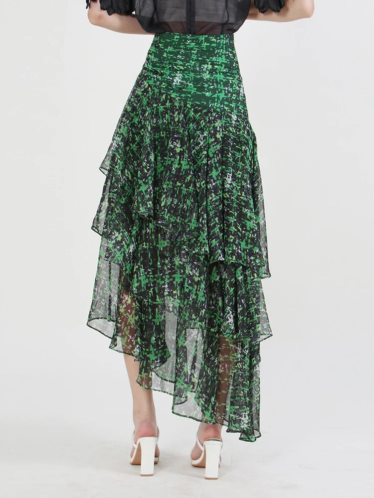 Loose Irregular Hem Skirts For Women High Waist Folds Patchwork Zipper Summer Skirt Female Fashion Style Clothing