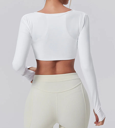 2025 Pad Nylon Cross Long Sleeve Women Nude Fake 2Pcs Yoga Crop Tops Fitness Female Shirt Gym Running Sport Coat