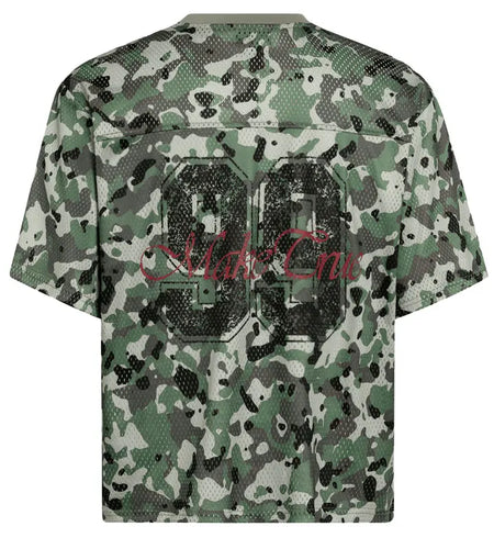 Men Vintage Mesh Jersey T-Shirt Y2K Graphic Printed Camouflage Tshirt Streetwear Hip Hop Punk Gothic V-Neck Breathable Top Tee