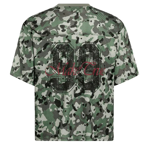 Men Vintage Mesh Jersey T-Shirt Y2K Graphic Printed Camouflage Tshirt Streetwear Hip Hop Punk Gothic V-Neck Breathable Top Tee