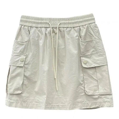 Load image into Gallery viewer, Korean Version Women Solid Drawstring Elastic Waist Lace-up Slim High Waist Work Short Skirt Summer Versatile Pockets Mini Skirt
