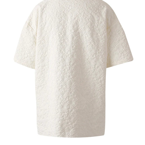 Load image into Gallery viewer, Women Beige Jacquard 3d Flower Big Size Elegant Blouse New Lapel Short Sleeve Shirt Fashion Spring Summer 2025 CPG3212
