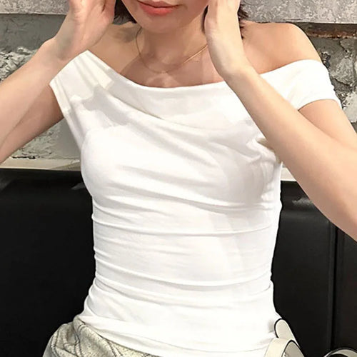 Load image into Gallery viewer, Women Summer Casual Short Sleeve Crop Tops Solid Color Off Shoulder Boat Neck Backless Slim Fit Tops Streetwear
