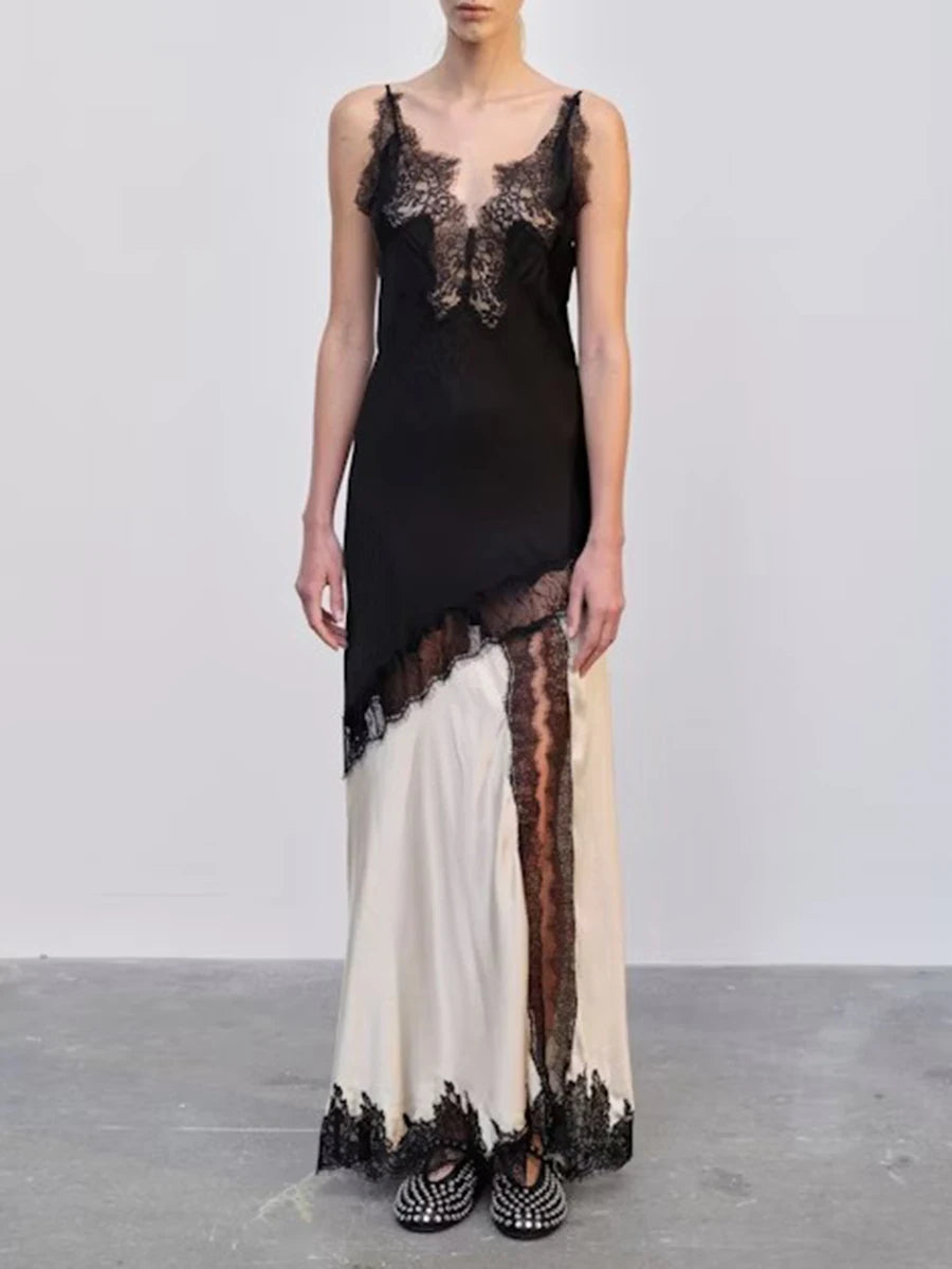 Hit Color Loose Dresses For Women Square Neck Sleeveless High Waist Temperament Minimalist Dress Female Fashion New