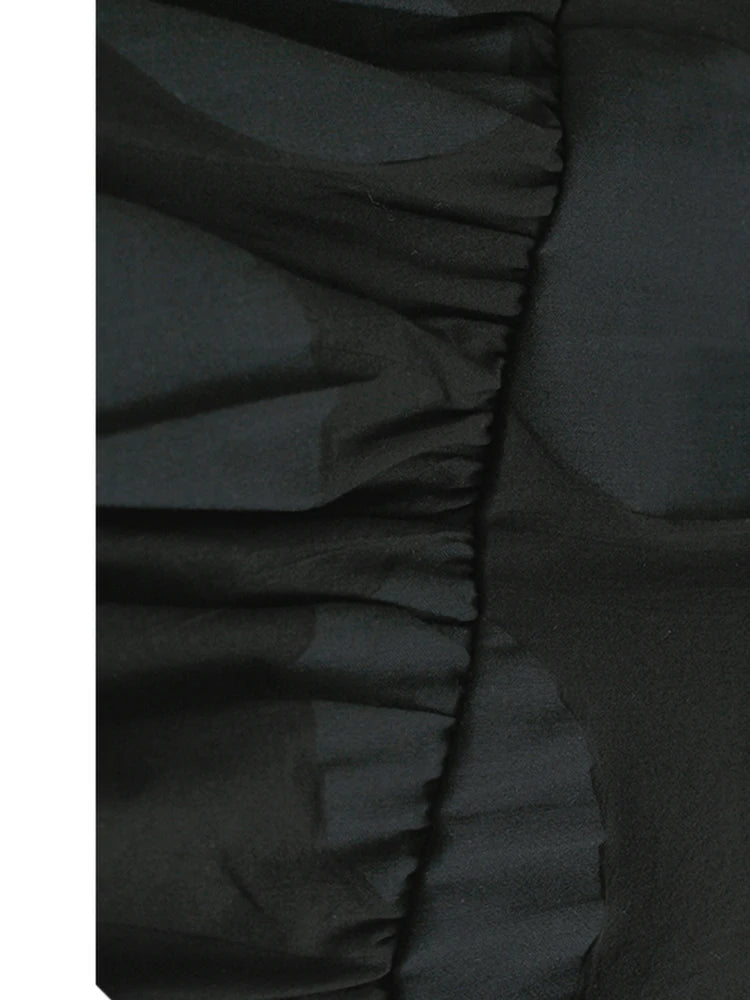 Women Black Dot Ruffles Big Size Casual T-shirt New Round Neck Short Sleeve Fashion Tide Spring Summer 2025 1DJ0188