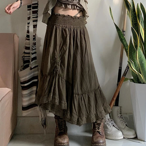 Load image into Gallery viewer, Grunge Fairycore y2k Vacation Lace Patchwork Long Skirt Female Vintage Drawstring Loose Stitched
