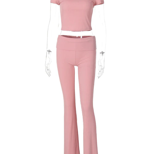 Load image into Gallery viewer, Ribbed 2 Piece Sets Solid Square Collar Short Sleeve Sexy Crop T-Shirt Pants Summer Women Casual Outfits Sport Vacation
