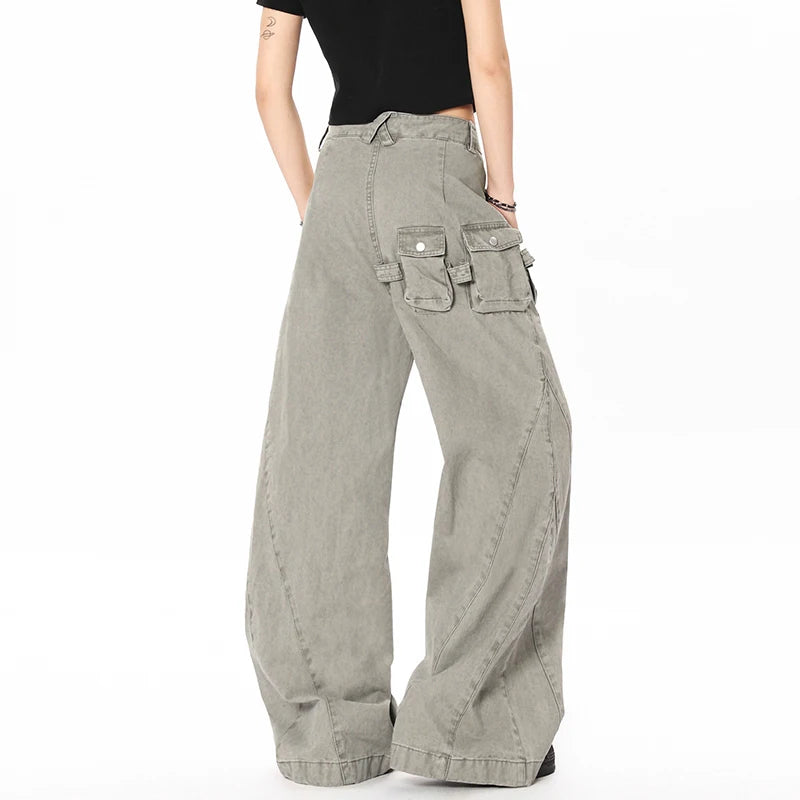 Men's Cargo Pants New American Style Micro Flared Trendy Splicing Stylish Multi Pockets Design Male Casual Trousers 9W193