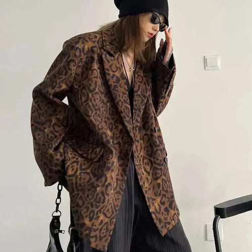 Load image into Gallery viewer, Women Leopard Print Big Size Casual Blazer New Lapel Long Sleeve Loose Fit Jacket Fashion Tide Spring Autumn 2025 1DF2518
