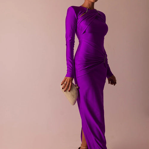 Load image into Gallery viewer, Hollow Out Long Sleeve Sexy Maxi Dress For Women Gown Fashion Solid Bodycon Ruched Club Evening Elegant Long Dress
