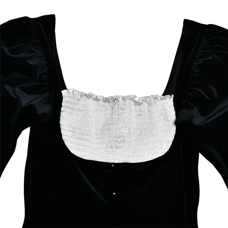 Elegant Long Sleeve Backless Sexy Mini Dress  Women Autumn Winter New Patchwork Square Collar Bodycon Club Party Dress