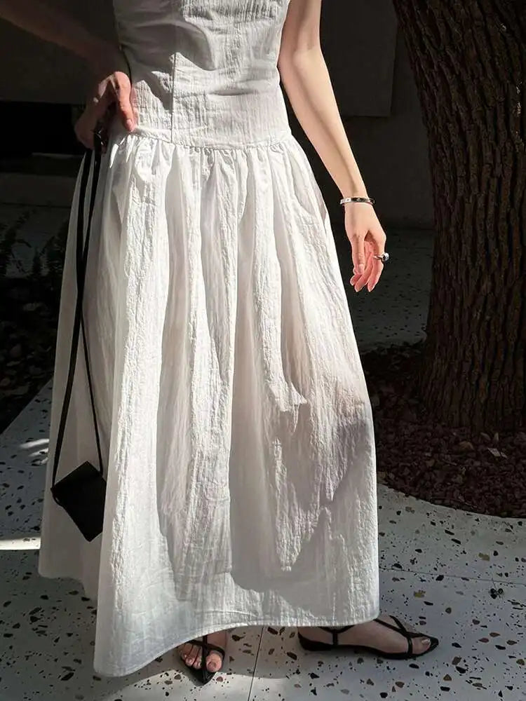 Women Coffee Color-block Elegant Long Vest Dress New Round Neck Sleeveless Fashion Tide Spring Summer 2025 1DJ0743