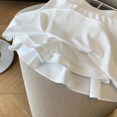 Load image into Gallery viewer, Spring Summer Black A-line Pleated Skirts White Elastic High Waist Slim Short Skirt For Girls Ruffle Edge Party Skirt Simplicity
