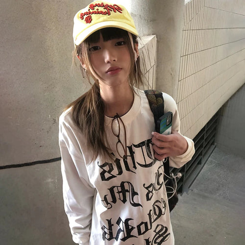 Load image into Gallery viewer, Japanese Y2k Letter Print T-shirt 2000s Style Long Sleeve T Shirt Vintage Harajuku White Loose Tops American Retro 90s
