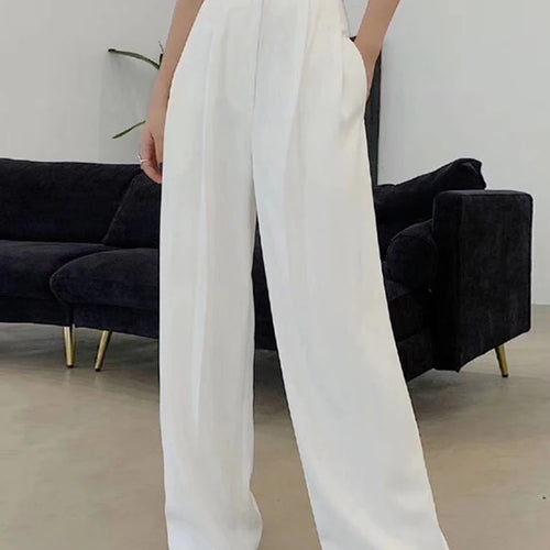 Load image into Gallery viewer, Casual Loose Straight Pants For Women High Waist Solid Full Length Wide Leg Trousers Female Fashion Spring
