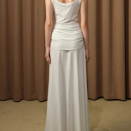 Load image into Gallery viewer, Solid Spliced Folds Slimming Dresses For Women Square Neck Sleeveless High Waist Temperament Long Dress Female New

