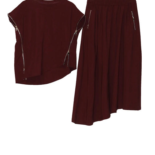 Load image into Gallery viewer, Black Zipper T-shirt Half-body Skirt Two Pieces Suit New Round Neck Sleeveless Women Fashion Spring Summer 2025  1DJ1016
