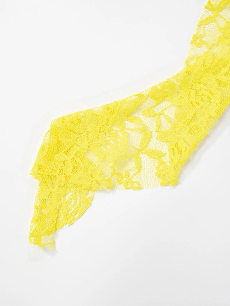 Lace Ruffled Sexy Mini Dress For Women Robe Deep V Neck Flare Long Sleeve Draped A-line Club Party Dress Vestido