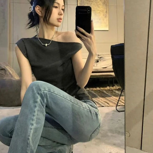 Load image into Gallery viewer, Y2k Fairy Sexy T-shirt Women Off Shoulder Design Crop Top Tee Shirts Femme Korean Fashion Ladies Tops Cute T-shirts Streetwear
