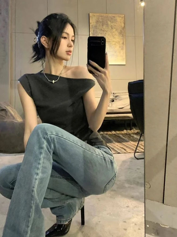 Y2k Fairy Sexy T-shirt Women Off Shoulder Design Crop Top Tee Shirts Femme Korean Fashion Ladies Tops Cute T-shirts Streetwear