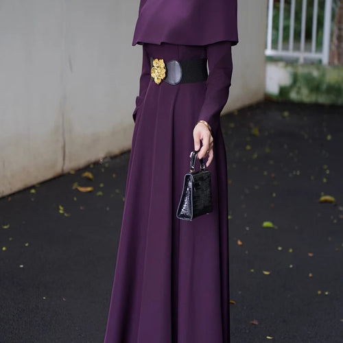 Load image into Gallery viewer, Solid Slimming Spliced Belt Temperament Dresses for Women Round Neck Long Sleeves Dress Female Fashion Clothing New
