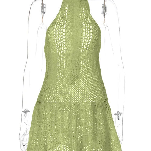 Load image into Gallery viewer, Sexy Sleeveless Knitted Sweater Dress For Women Summer 2024 New Sleeveless Hanging Collar Female Holiday Party Beachwear
