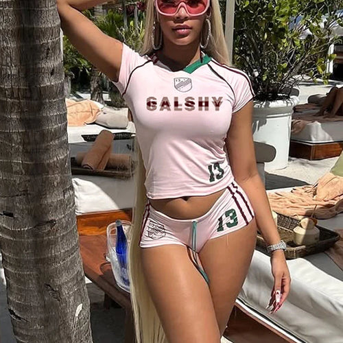 Load image into Gallery viewer, Activity Letter Print 2 Piece Set Women Tracksuit O-Neck Basic Sporty Crop Top+Shorts Casual Streetwear Matching Suit
