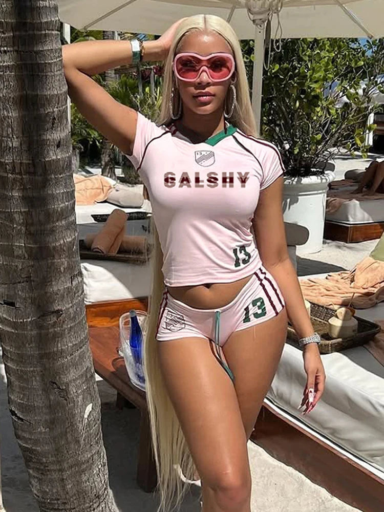 Activity Letter Print 2 Piece Set Women Tracksuit O-Neck Basic Sporty Crop Top+Shorts Casual Streetwear Matching Suit