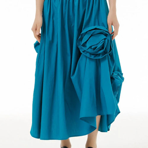 Load image into Gallery viewer, Women Black Flower Irregular Pleated Half-body Skirt High Elastic Waist Loose Fashion Tide New Spring Summer 2025 1DF9179
