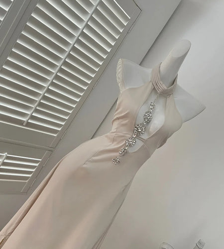 Women Beige Off Shoulder Hollow Out Backless Halter Lace-up Long Dress Summer Sexy Club Elegant Sleeveless Party Evening Dresses