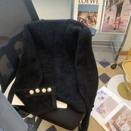 Load image into Gallery viewer, Vintage Beige Warm Women Long Sleeve Knitted Cardigan Sweater Coat Autumn Winter Korean Fashion Black Single Breasted Tops Trend
