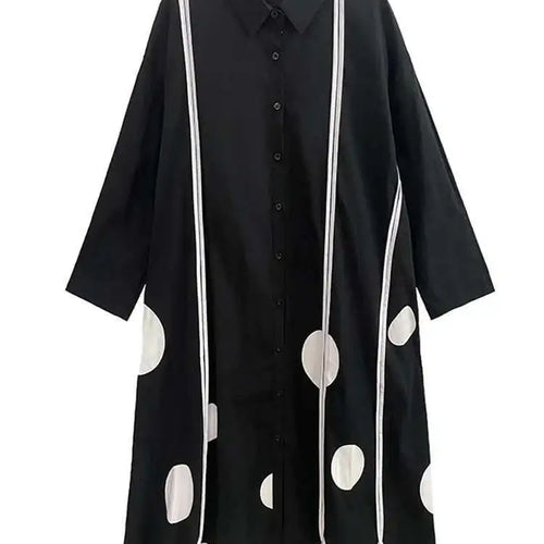 Load image into Gallery viewer, Women Black Dot Printed Long Big Size Shirt Dress New Lapel Long Sleeve Loose Fit Fashion Tide Spring Autumn 2025 1DF1508
