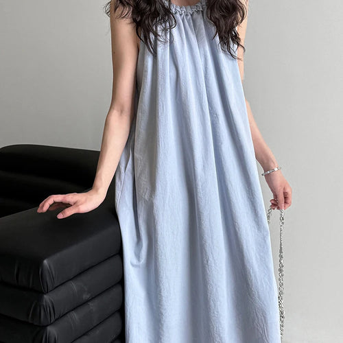 Load image into Gallery viewer, Women White Blue Knot Elegant Big Size Long Vest Dress New Halter Sleeveless Fashion Tide Spring Summer 2025 1DJ1282

