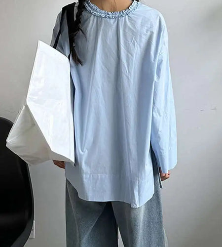 Women White Ruffles Elegant Big Size Long Blouse New V-neck Long Sleeve Shirt Fashion Tide Spring Autumn 2025 1DJ0732