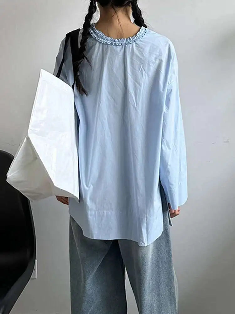 Women White Ruffles Elegant Big Size Long Blouse New V-neck Long Sleeve Shirt Fashion Tide Spring Autumn 2025 1DJ0732