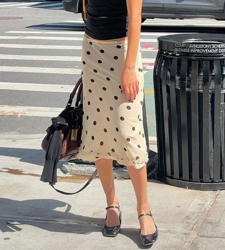 Fashion Polk Dot Printed Edible Tree Fungus Trim Skirts Women Holidays Zipper-Up Mesh Half Double Layers Bottoms 2025