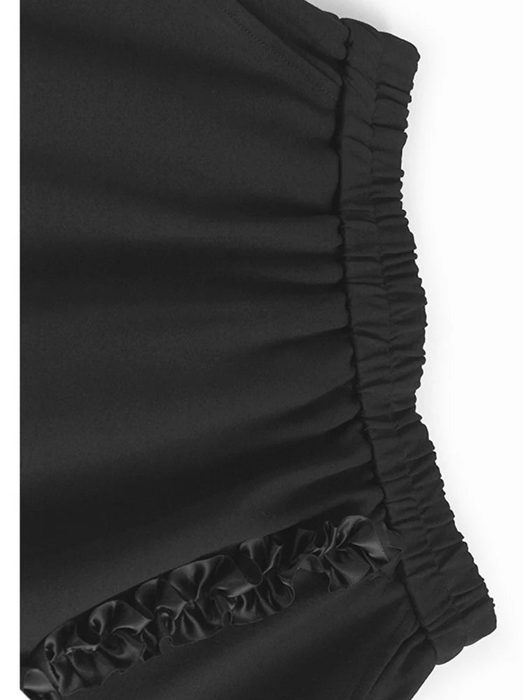 High Elastic Waist Black Ruffles Irregular Hem Elegant A-line Skirt Women Fashion Tide New Spring Autumn 2025 1DH9660