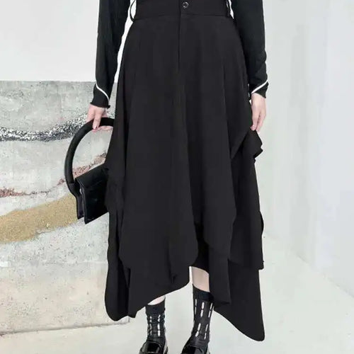 Load image into Gallery viewer, High Waist Black pleated Irregular A-line Half-body Skirt Women Loose Fit Fashion Tide New Spring Autumn 2025 1DH4346
