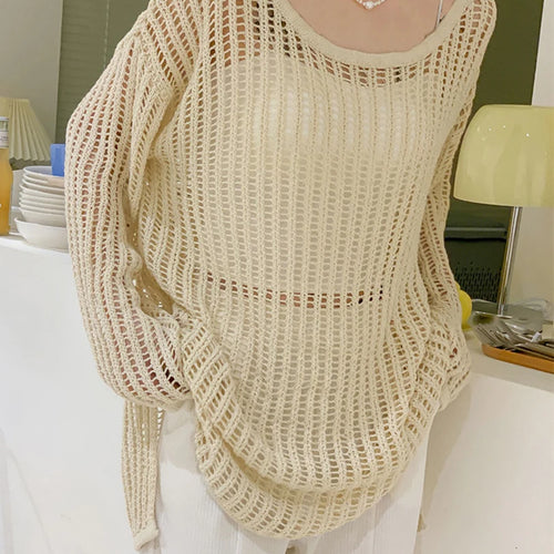 Load image into Gallery viewer, Green Hollow Out Big Size Knitting Sweater Round Neck Long Sleeve Women Pullovers New Fashion Spring Autumn 2025 1DJ1621
