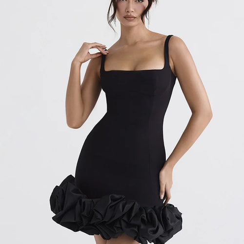 Load image into Gallery viewer, Strap Curled Ruffle Bandage Dress Women Backless Short Dress Party Style Spicy Girls Square Neck Dress Party Clubwear
