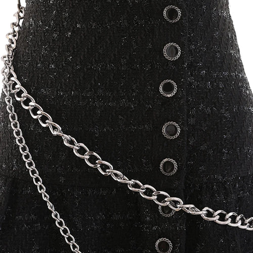 Load image into Gallery viewer, Split Thigh Black Midi Skirt For Women High Waist A Line Patchwork Chain Solid Minimalist Long Skirts Female Summer
