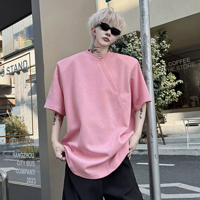 Summer New Trendy Men's T-shirt Short Sleeve Pullover O-neck Beading Male Tees Fashion Tide Summer Menwear Top 9W1793