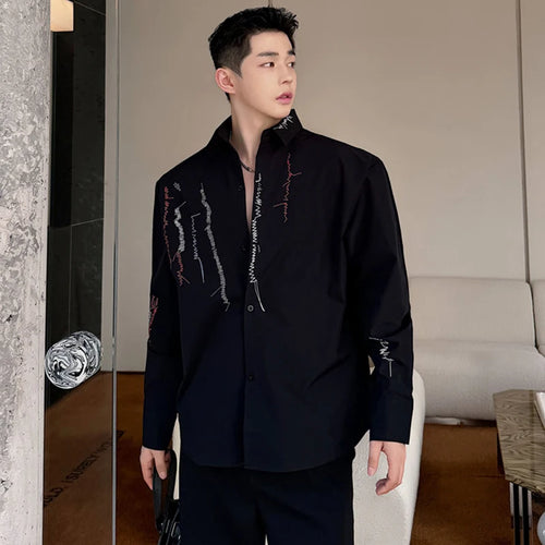 Load image into Gallery viewer, Niche Design Men&#39;s Shirts Colored Line Decoration Turn-down Collar Casual Male Long Sleeve Shirt Casual Personalized 9C4969
