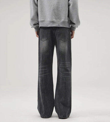 Men's Jeans Solid Color Lightning Crack Design Denim Pants American Style Micro Flared Trousers Spring Summer 9W1304